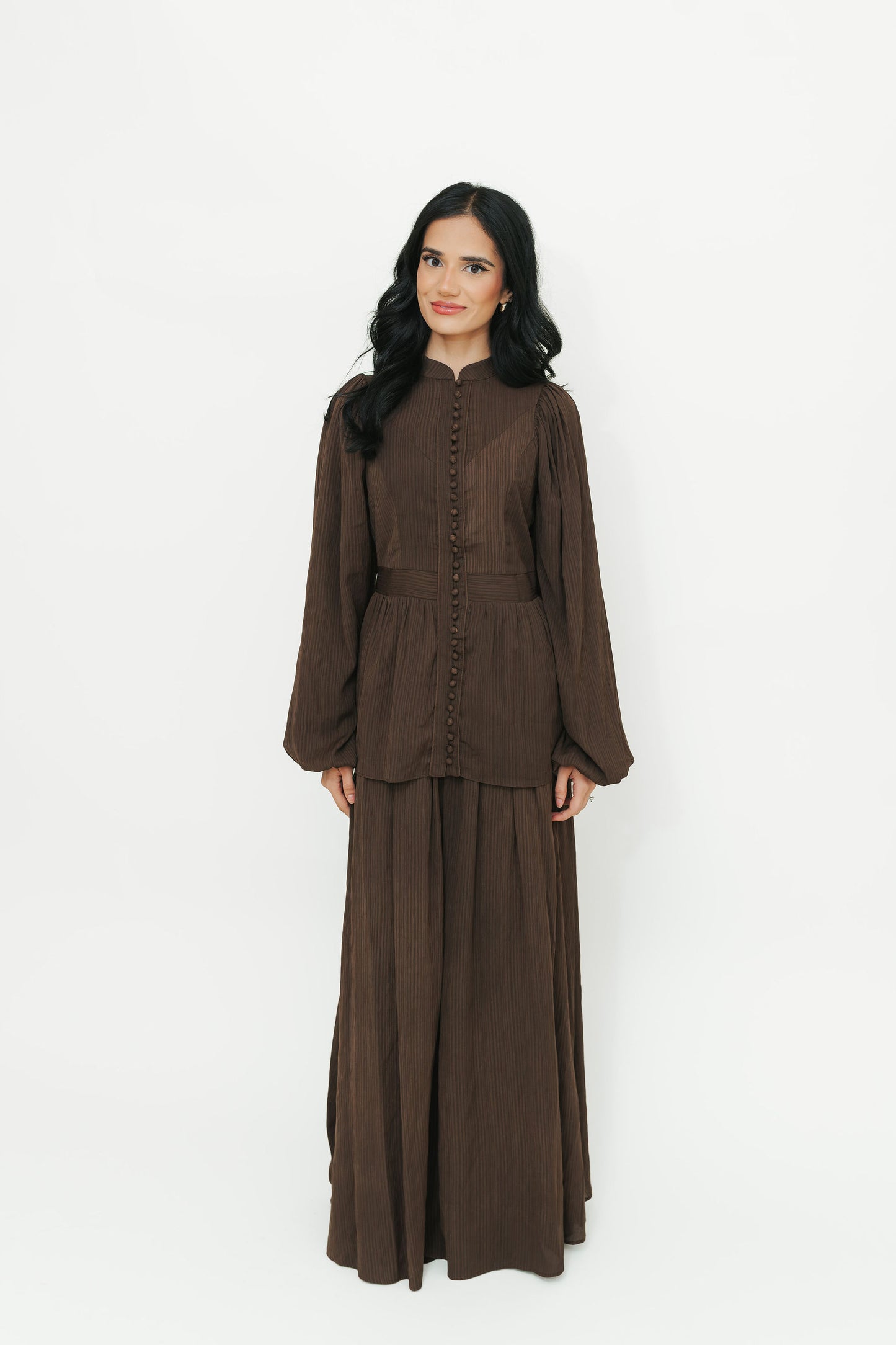 Lujaine Top & Skirt Set (Mocha)