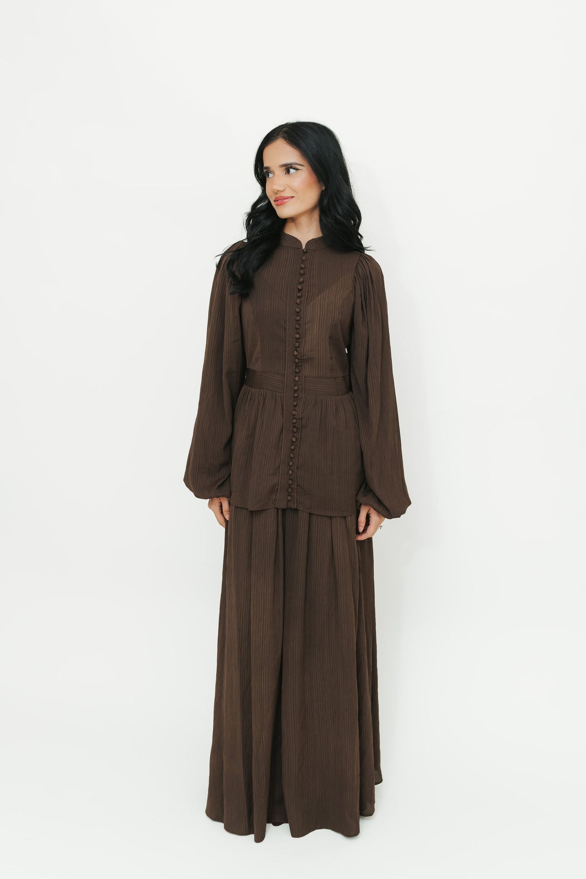 Lujaine Top & Skirt Set (Mocha)