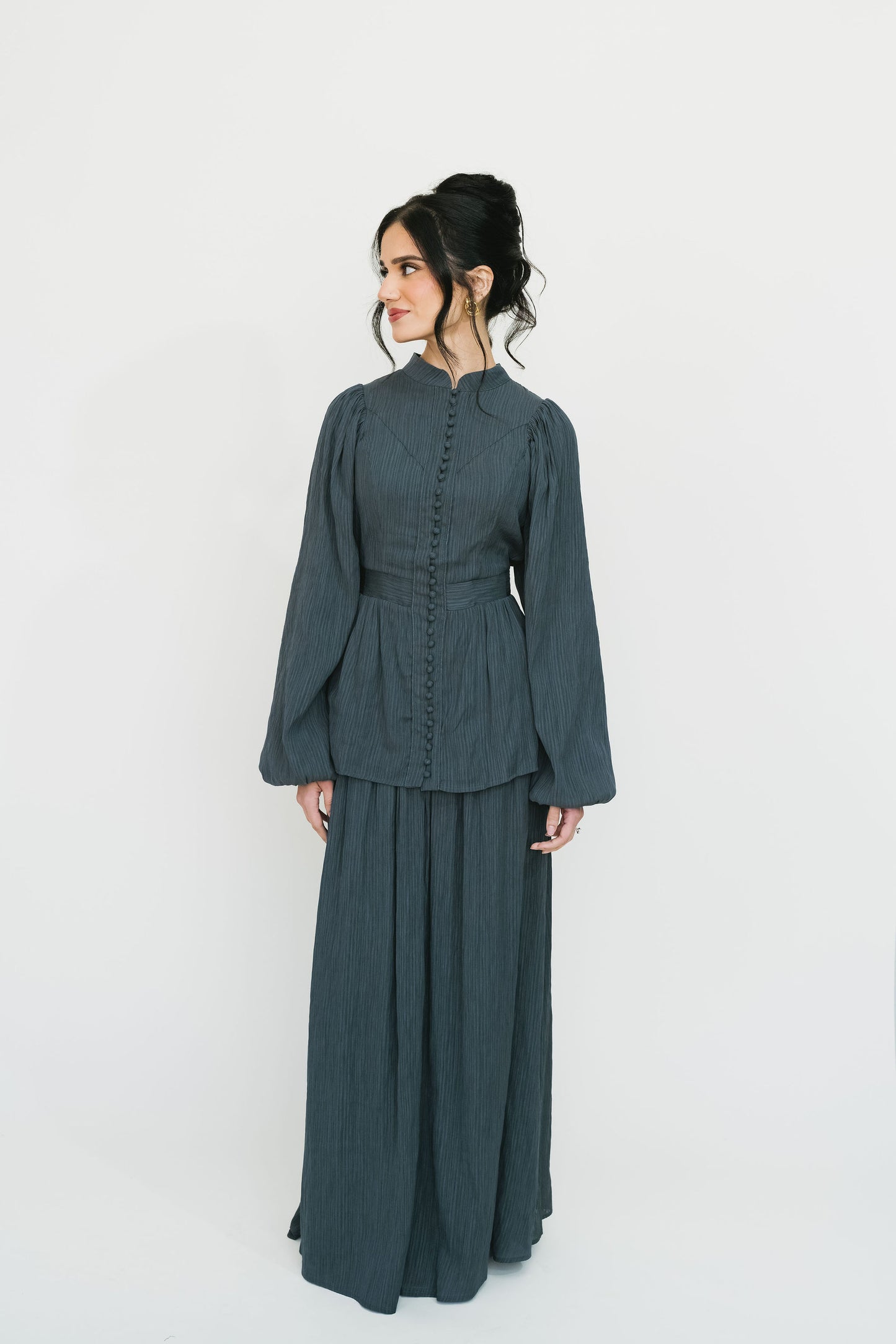 Lujaine Top & Skirt Set (Navy Noir)